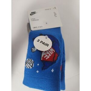 Nike Kids' 3-Pair Crew Socks Youth SIZE XS 10C-3Y Blue Basketball Graphic